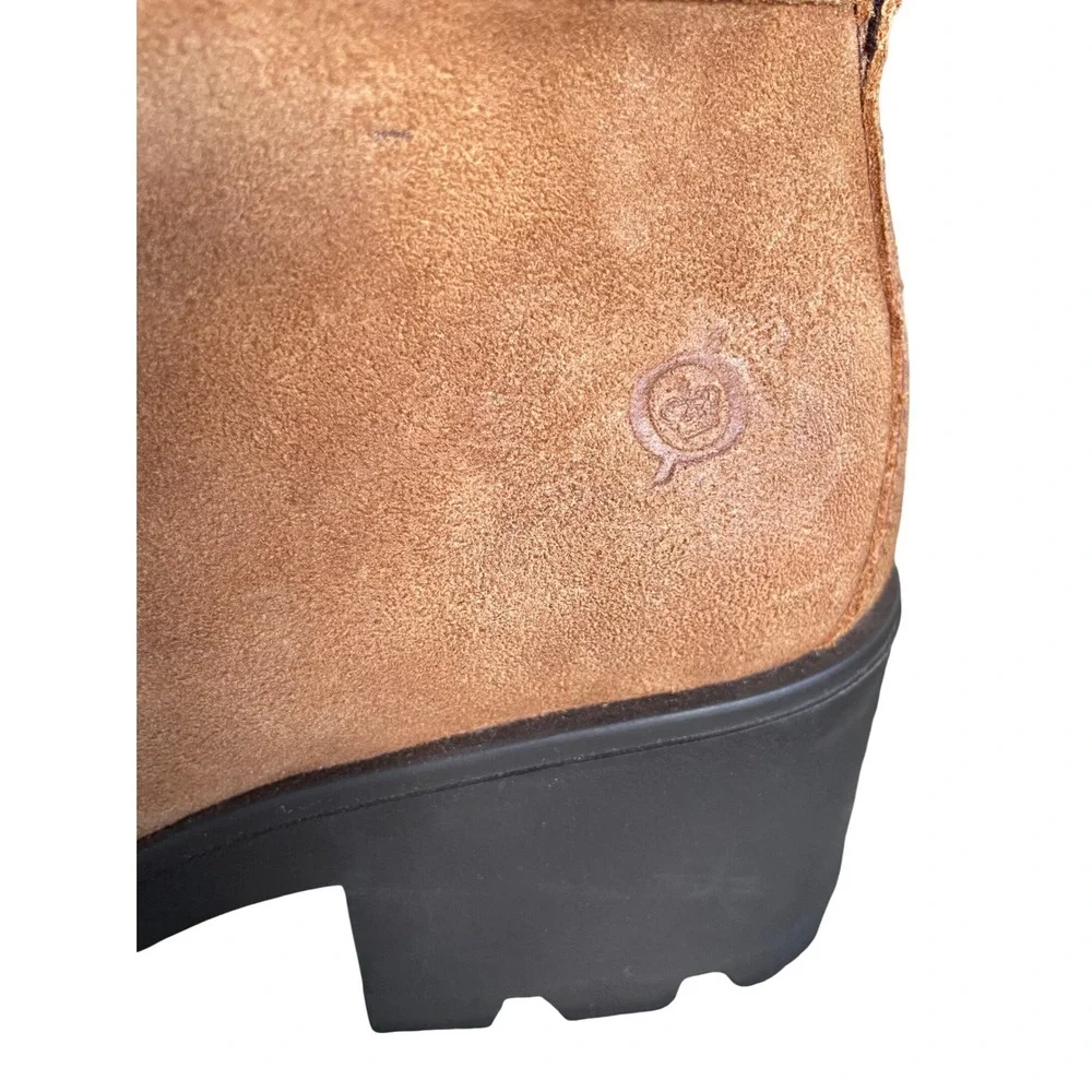 Born Suede Leather Moc Toe Ankle Boots Tan Brown Lug Sole  Womens‎ 8M